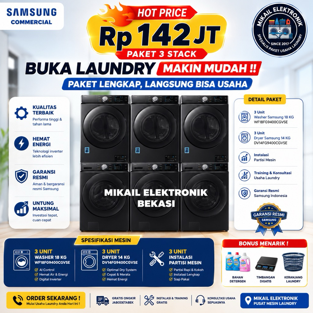 PAKET LAUNDRY  BEST SELLER MESIN CUCI DRYER  SAMSUNG KOMERSIL