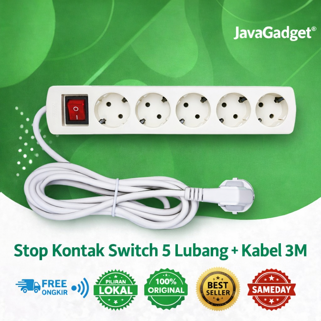 Terminal Stop Kontak Dutron DV-SKK-53 5 Lubang Switch Kabel 3 Meter Socket Listrik 10A 250V Rumah Ka