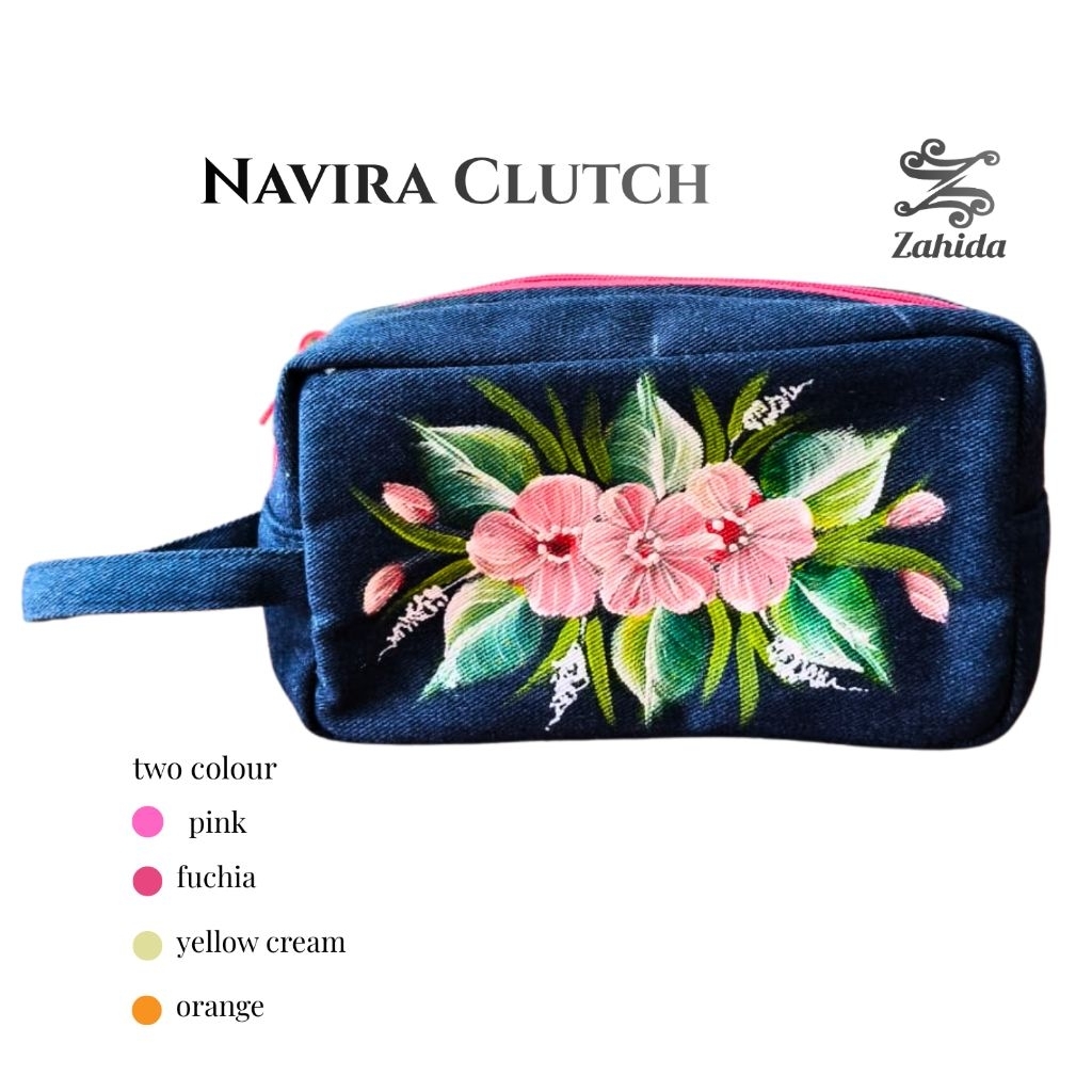 Zahida Dompet Wanita Lukis Navira Clutch Jeans Denim Premium | Dompet Wanita Stylish Aesthetic Paint
