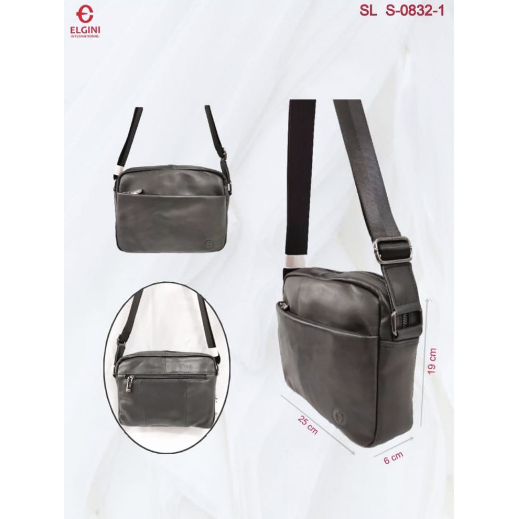 Tas selempang, tas samping UNISEX bahan kulit asli 100% brand ELGINI original