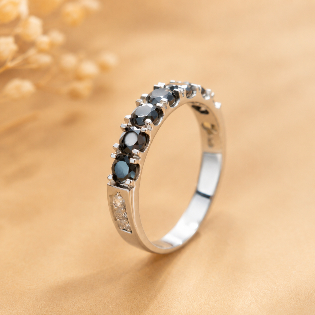 Cincin Perak Natural Berlian Hitam Mewah