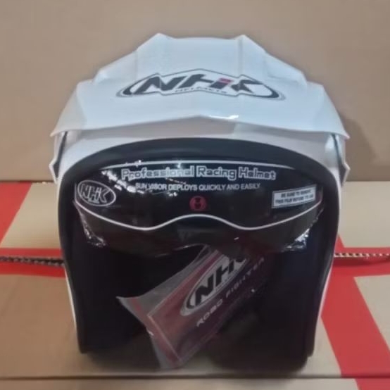 Helm Half Face NHK Supermoto Solid White Glossy Size S M L XL XXL