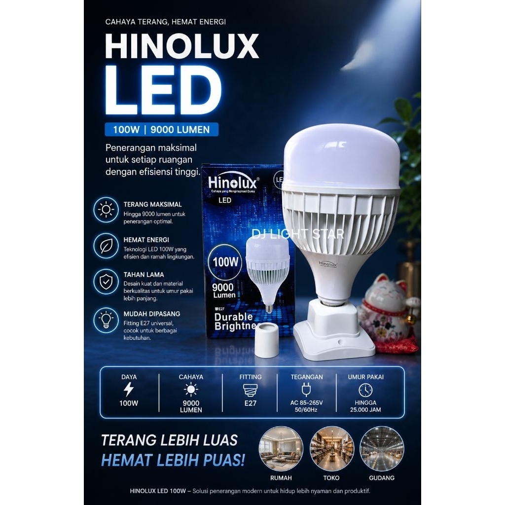 Lampu LED BULB 100Watt E27 Daylight Hinolux / Lampu Bohlam LED 100Watt E27 Daylight Hinolux