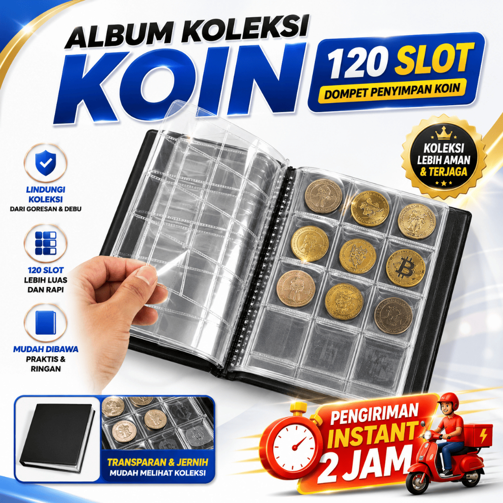 Album Koleksi Koin 120 Slot Dompet Penyimpan Koin Kuno Medali Token Kulit PU