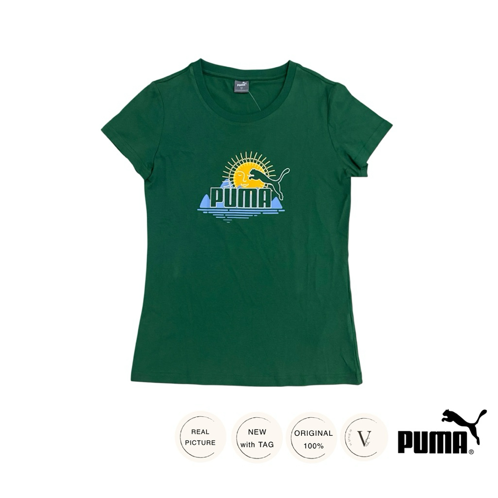 PUMA Tshirt Kaos Katun Baju Olahraga Sport Wanita Hijau Olahraga Baju PUMA Original 100%