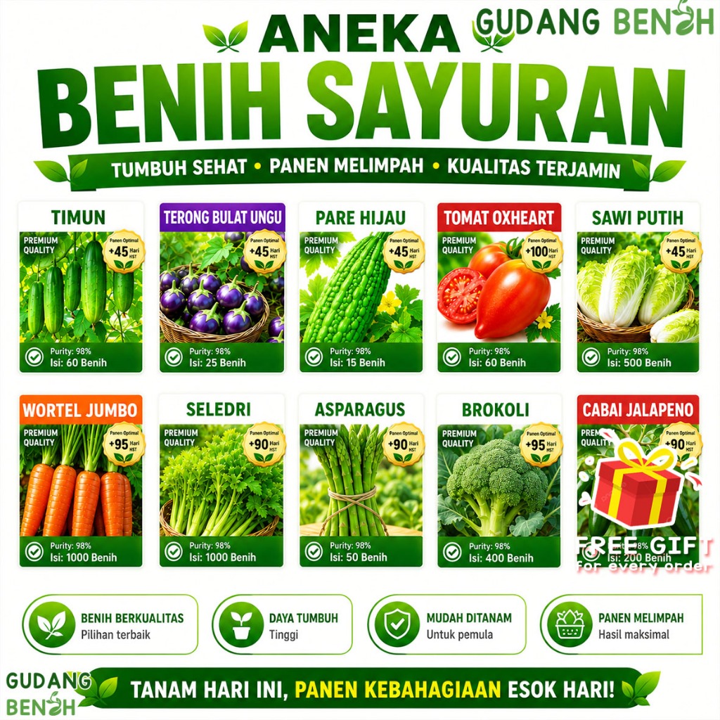 Benih Sayuran Unggul Berkualitas - Bibit Tanaman Sayuran Mudah di Tanam - Terlengkap