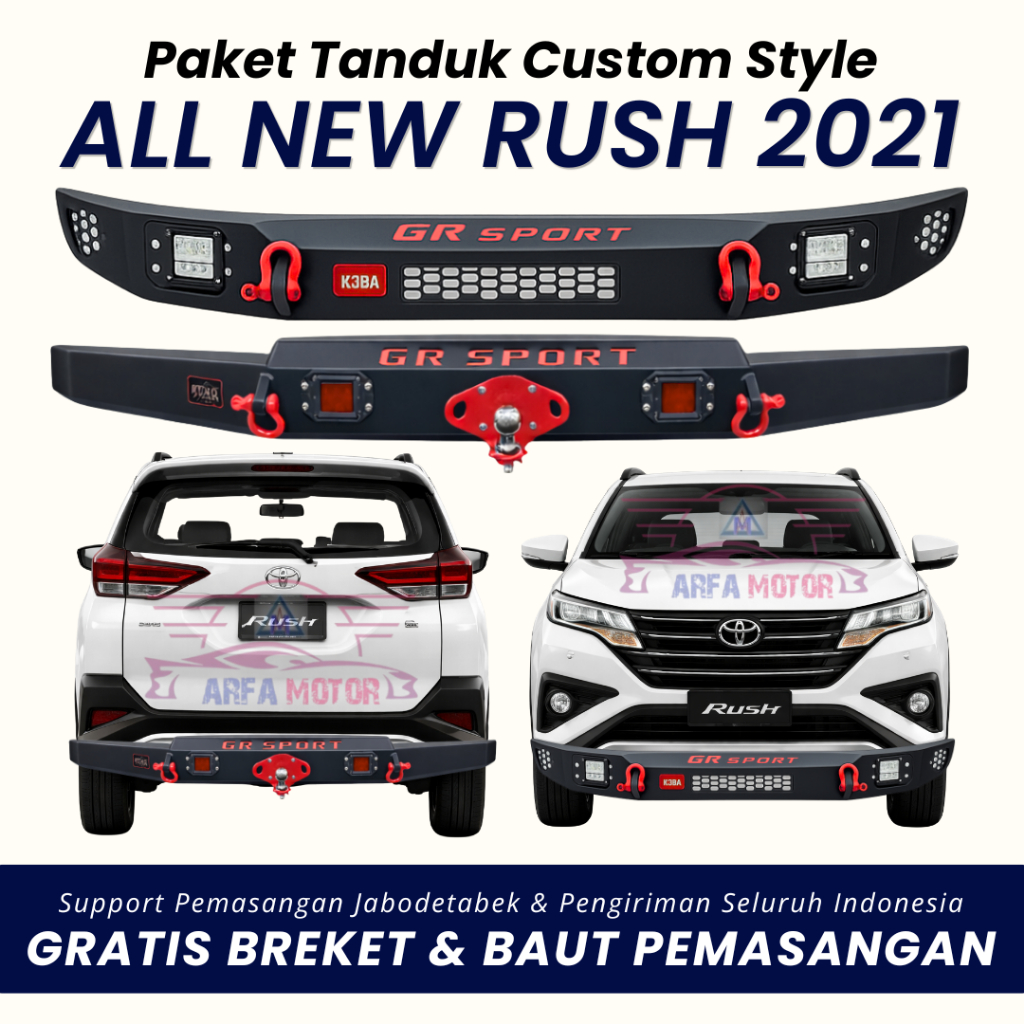 Paket tanduk depan towing belakang All New Rush 2021 custom pengaman pelindung bemper anti karat