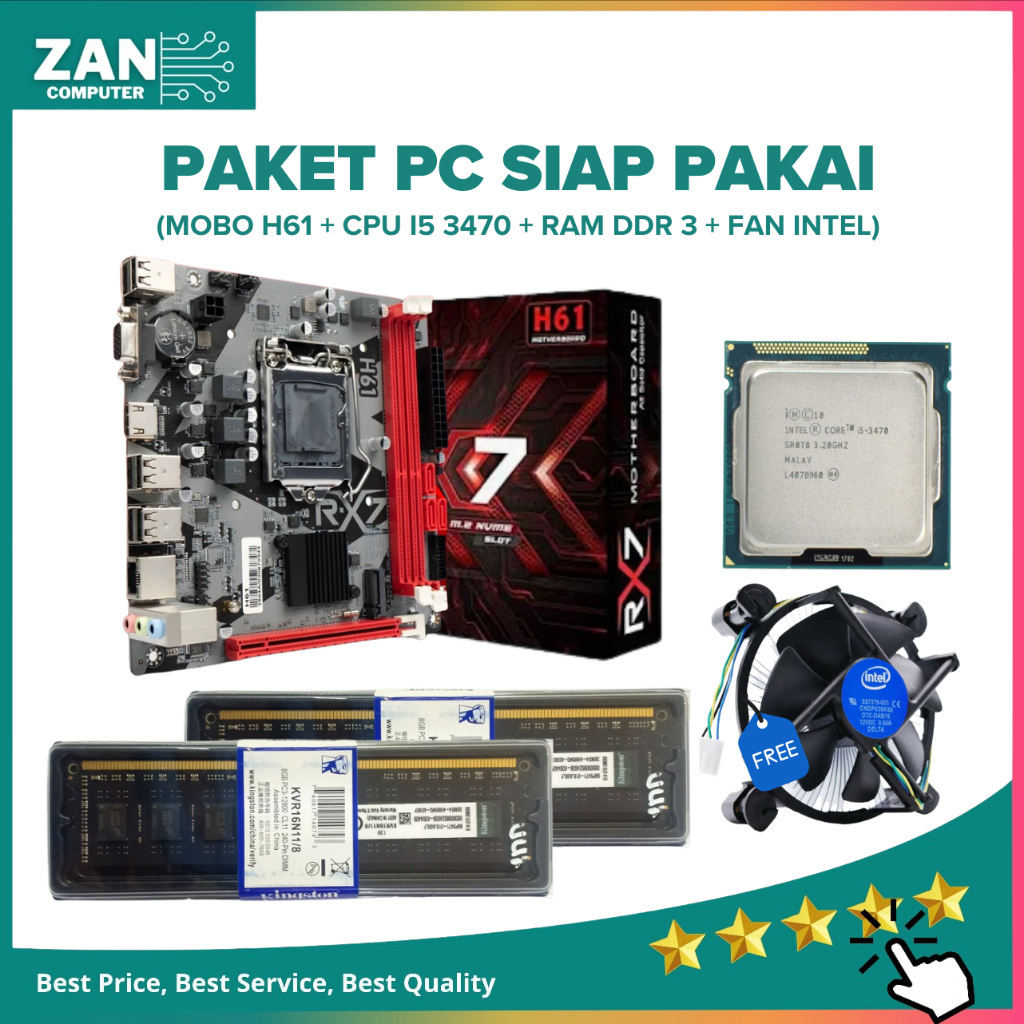 Paket Motherboard H61 RX7 Socket LGA 1155 Ram DDR3 NVME HDMI VGA Gigabit Lan / Paket Intel Core i5 3