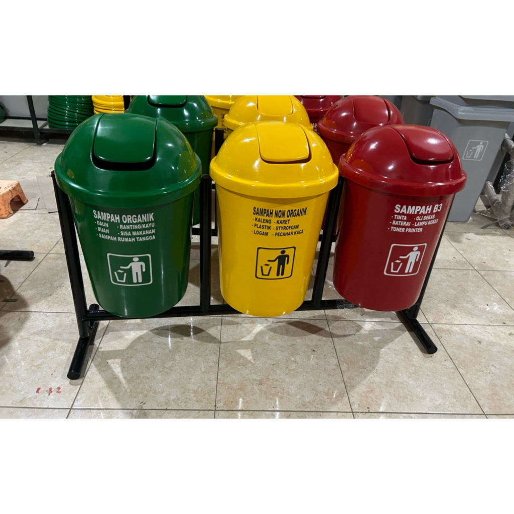 tempat sampah 3 pilah kapasitas 80 litter, tempat sampah 3in1