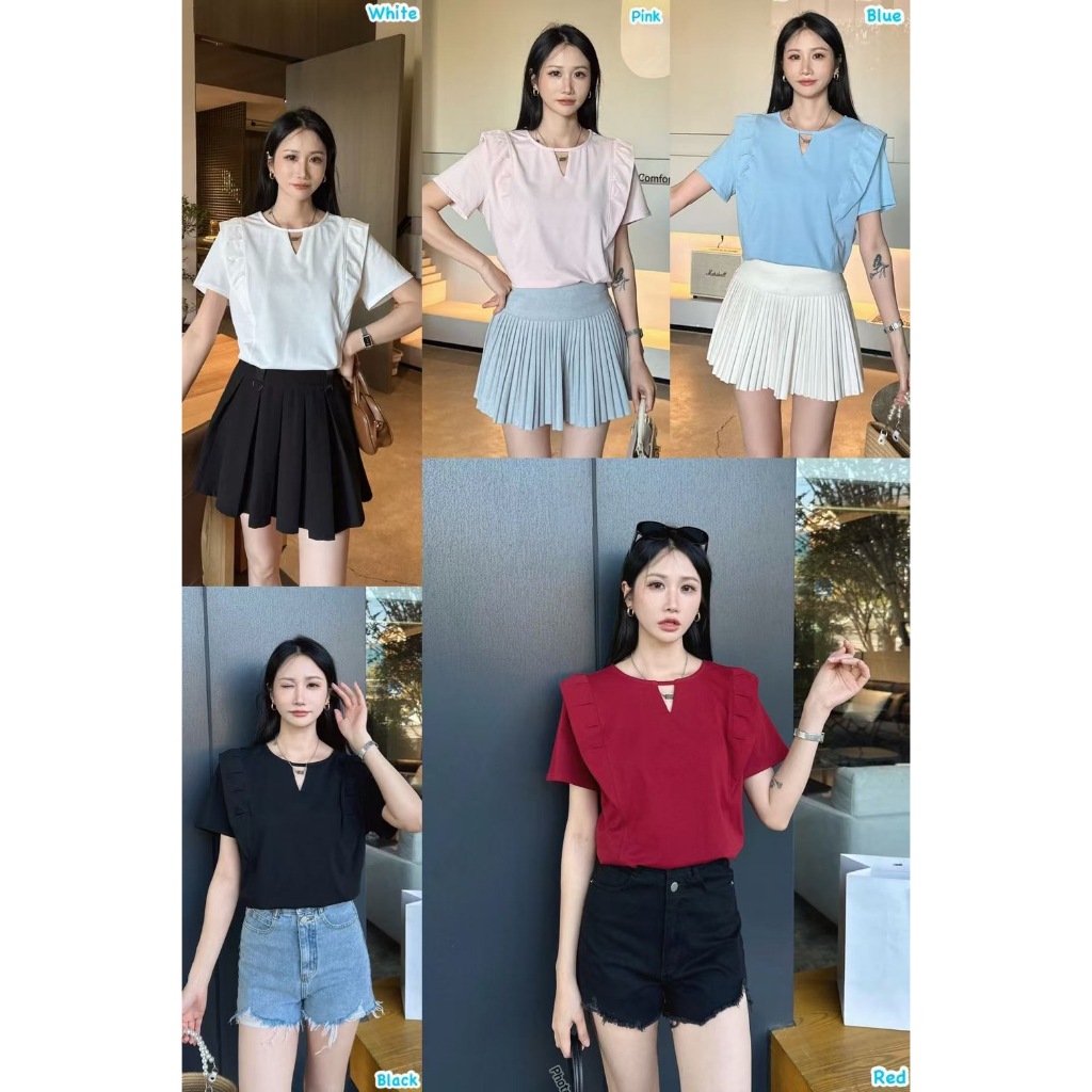 HNJ H&J HJ BANGKOK - ATASAN TOPS BASIC POLOS WANITA RIMPLE CURLY
