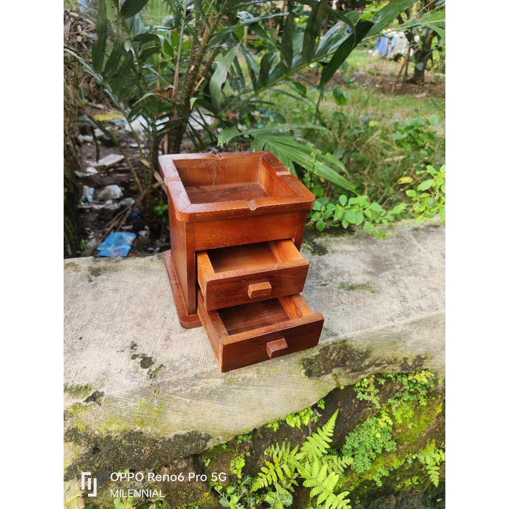 Asbak kayu jati dilengkapi 2 laci asbak kantor klasik