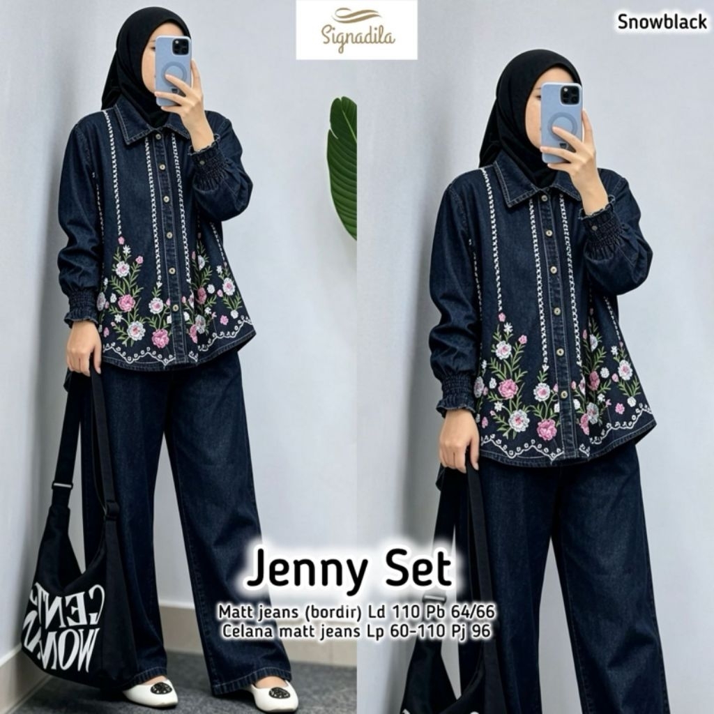 Jenny set wanita setelan jeans ori signadila