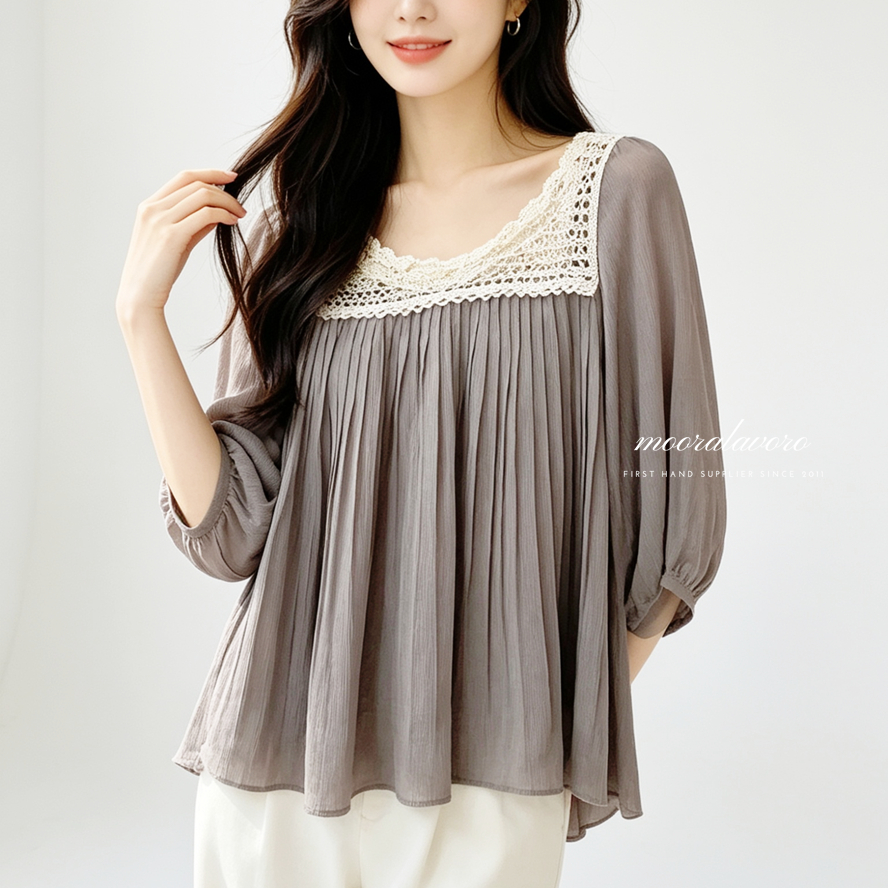YOONA CLASSY CROCHET PLEATS TOP KOREAN STYLE READY BANGKOK PREMIUM COLLECTION BKK