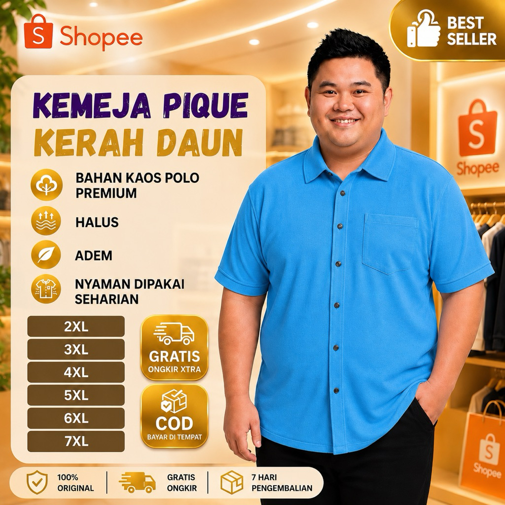 Kemeja Pique Bigsize Bahan Pique Premium Ukuran Jumbo 2XL XXXL XXXXL XXXXXL 6XL 7XL