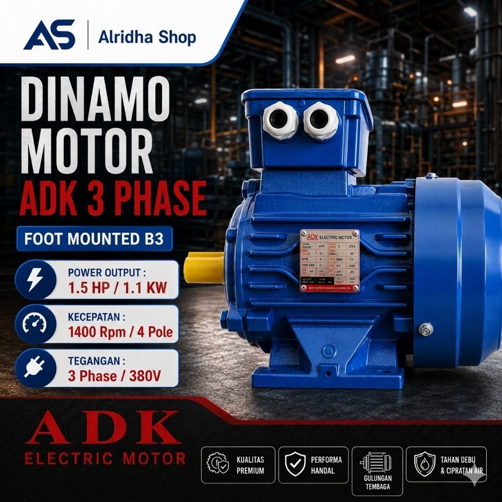 Dinamo ADK 1.5 HP 3 Phase 1500 Rpm Dinamo Motor ADK 1,5 HP Elektro Motor 1400 Rpm 380V Dinamo Pengge