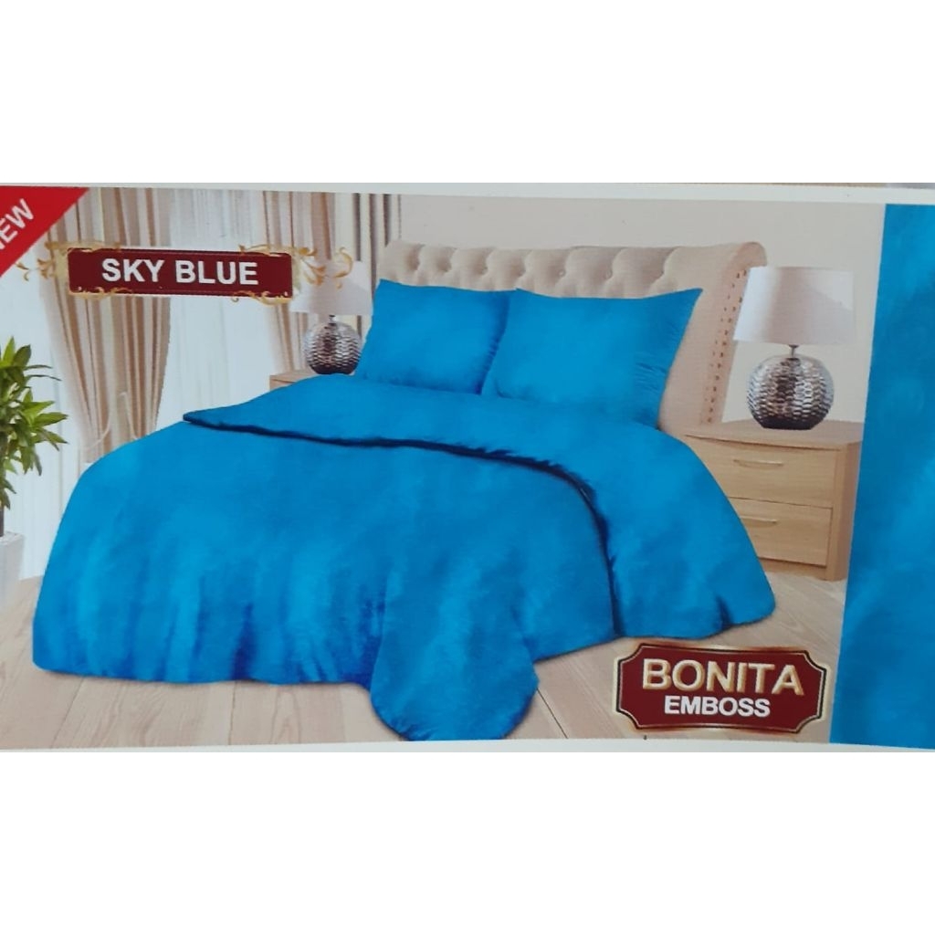 Sprei Bonita embos polos uk 180x200 bantal 4 sky blue