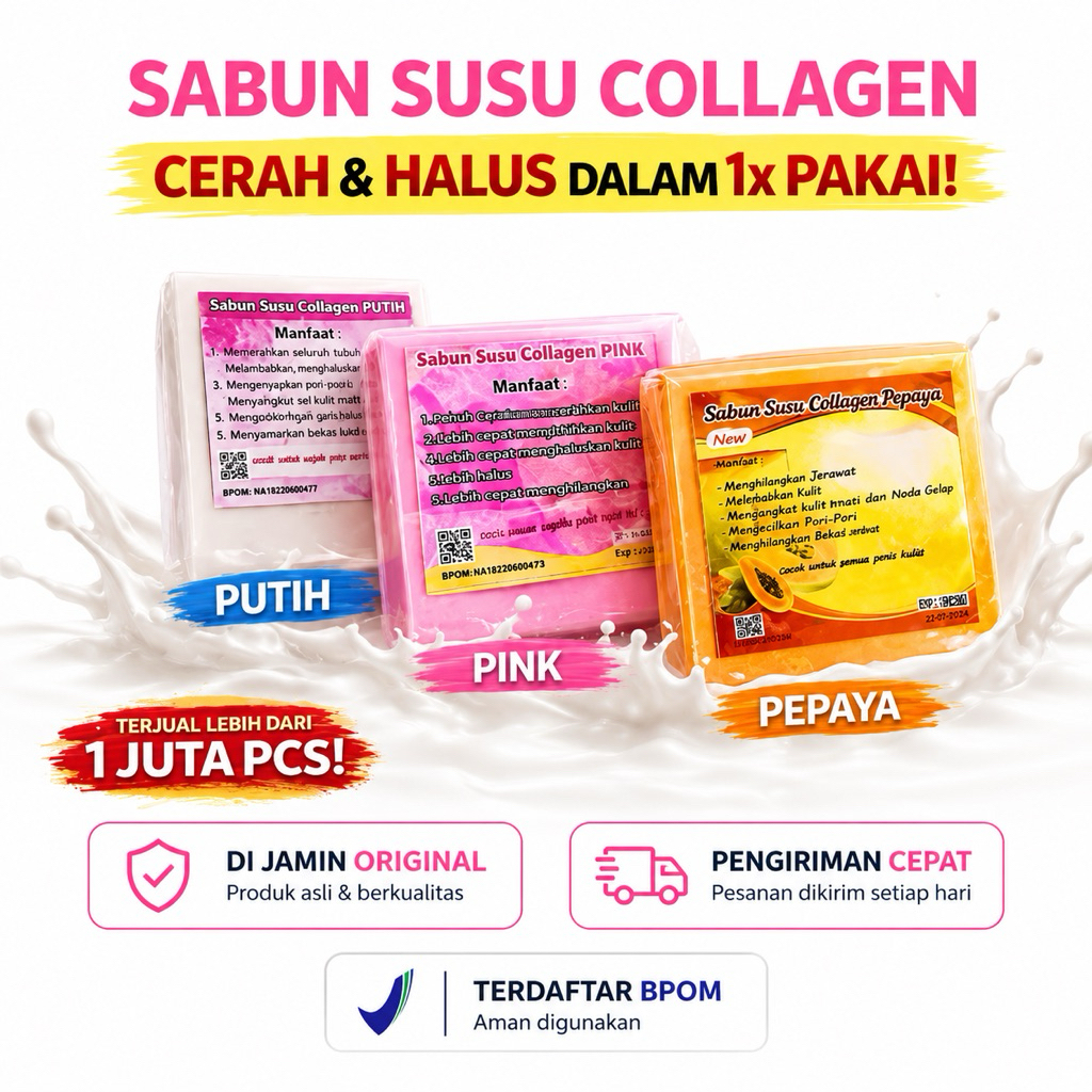 Sabun Susu Collagen Pink Viral BPOM Whitening Glow Kulit Cerah Halus Sabun Collagen Murah Satuan COD