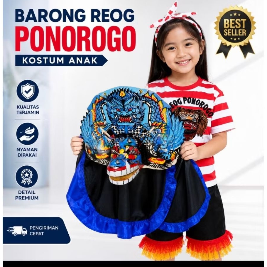 Mainan Barongan Anak Reog Ponorogo Asli Bujang Ganong Jaranan Kuda Lumping Murah COD