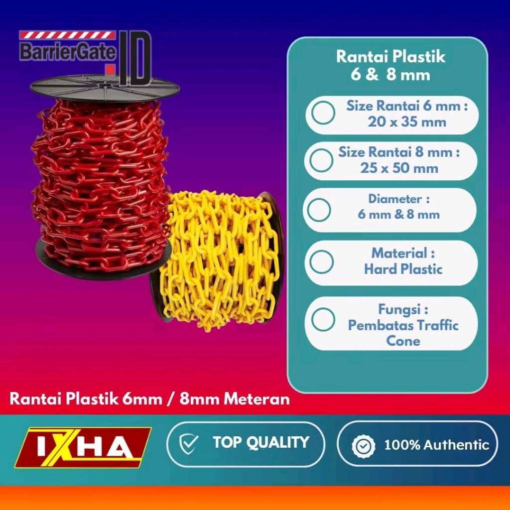 Rantai Plastik Cone Chain 6mm - 8mm Meteran untuk digunakan sebagai pembatas atau di safety cone