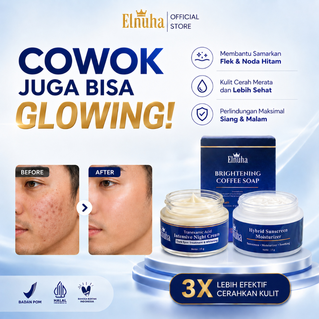 Pemutih Wajah Pria Paket Skincare Cowok Perawatan Wajah Laki-Laki ELNUHA for MEN