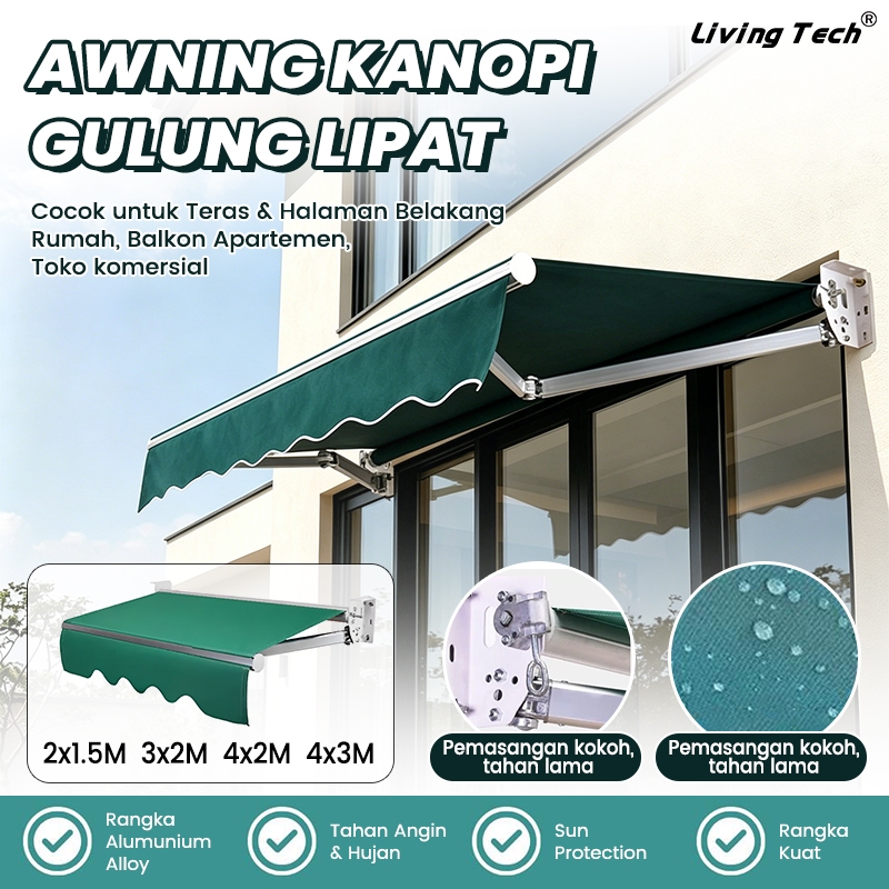 Living Awning Gulung Kanopi Lipat 2/3/4 Meter Canopy Lipat Awning Gulung Elektrik dan Manual Tahan A