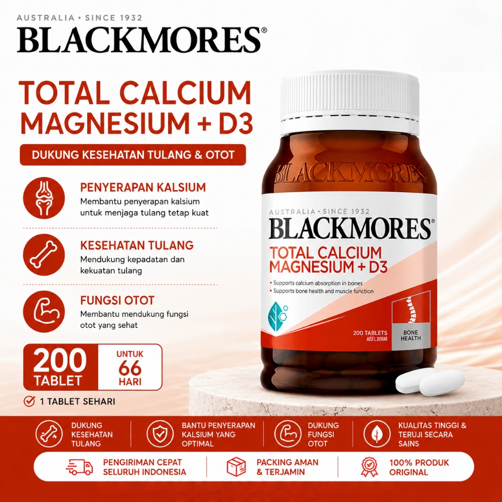 Blackmores Kalsium Magnesium + Vitamin D3 200 Kaplet  Serap Kalsium & Jaga Kesehatan Saraf & Otot