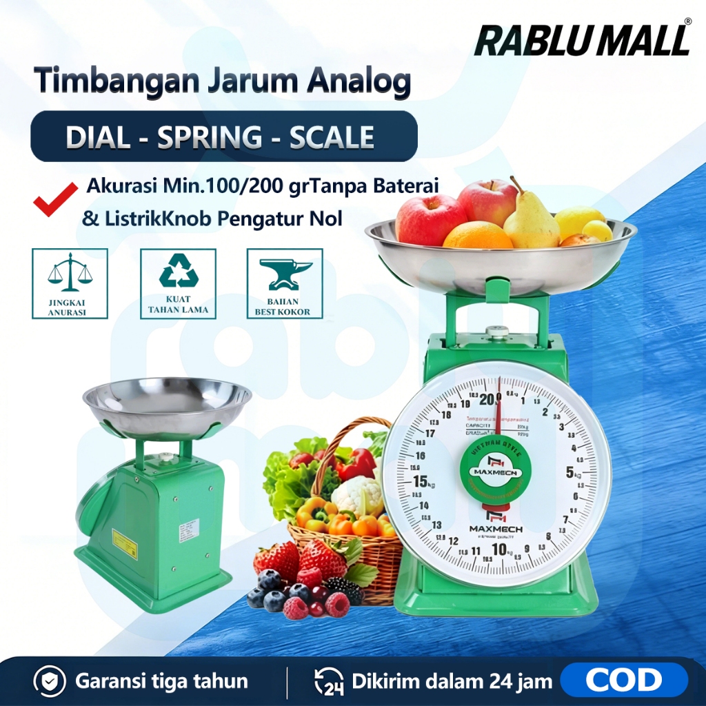 Timbangan Buah Manual Analog Jarum Duduk 5kg 10kg 15kg 20kg Besi Stainless Sayur Daging Ikan Pedagan