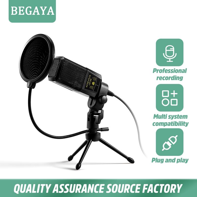 BEGAYA Microphone Condenser Professional Dengan Tripod Stand US19 Mic karaoke Kabel Untuk Live Strea