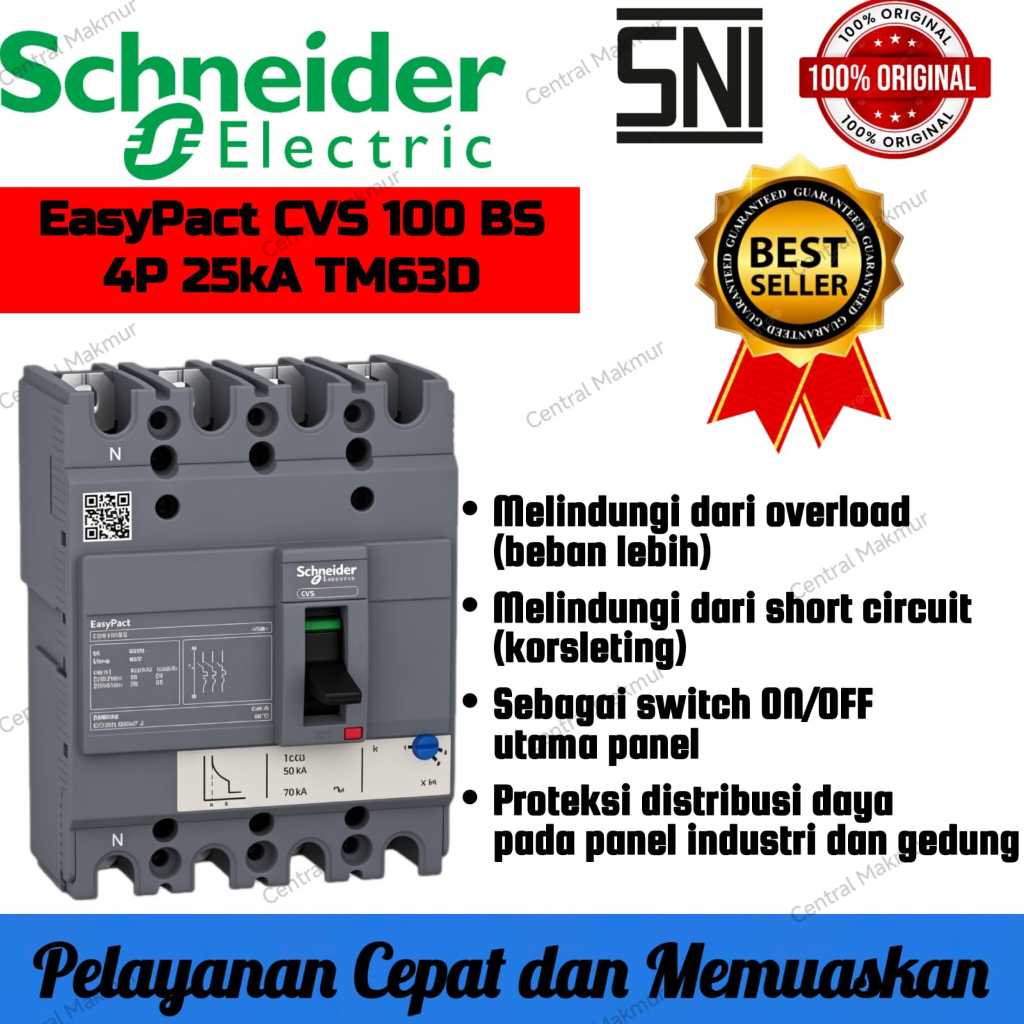 ORIGINAL MCCB SCHNEIDER EasyPact CVS100BS 4P 63A 25kA MCCB 4 PHASE 63 AMPER TM63D LV510956