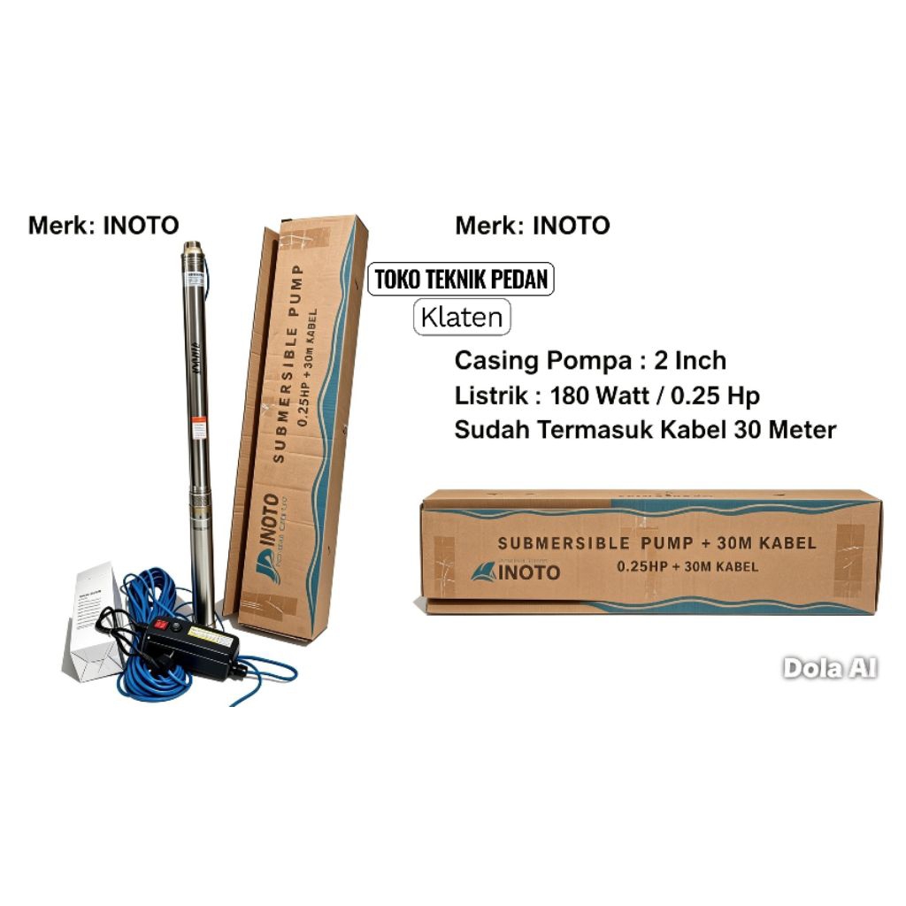 Pompa Submersible Sible Inoto 2in 2" Pompa Celup + Control Box + Kabel Pompa Sumur Dalam 0.25hp Sibl