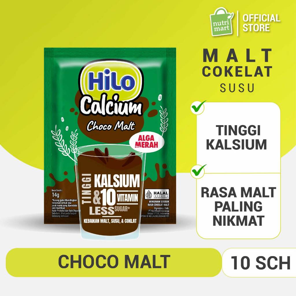 HiLo Choco Malt Hi Calcium 10 Sch – Malt Cokelat Susu Berenergi Tinggi Kalsium