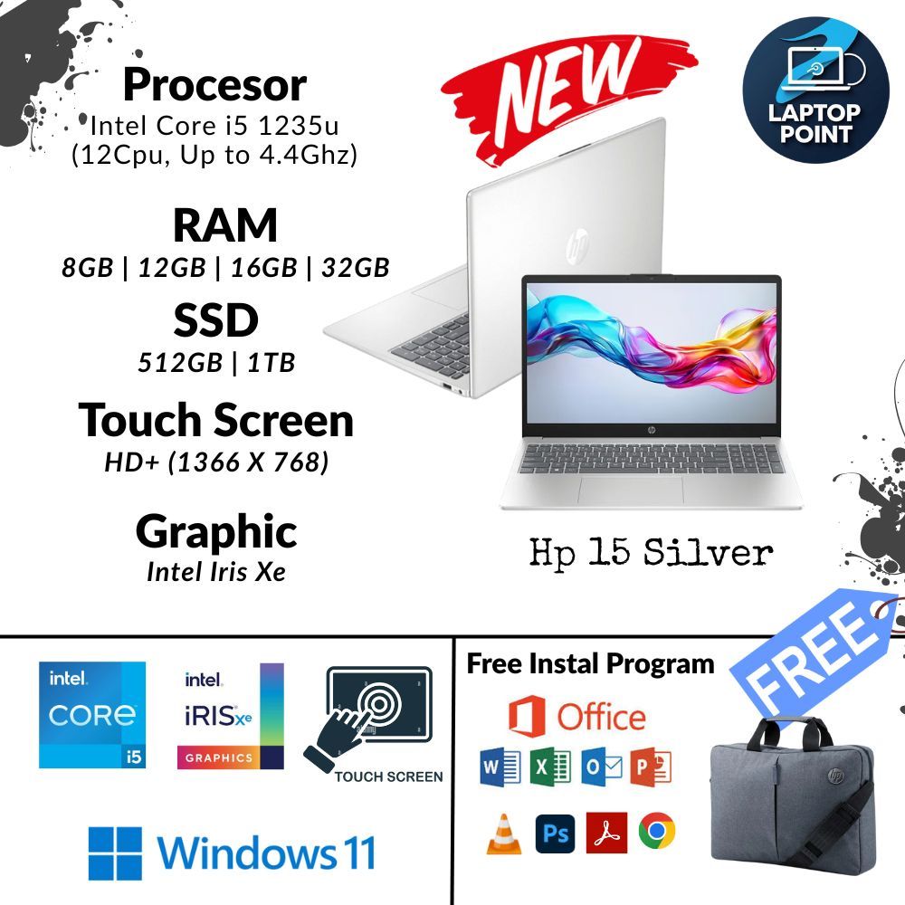 Laptop Baru Hp 15 Core i5 gen 12 Varian Touchscreen RAM 32/1TB