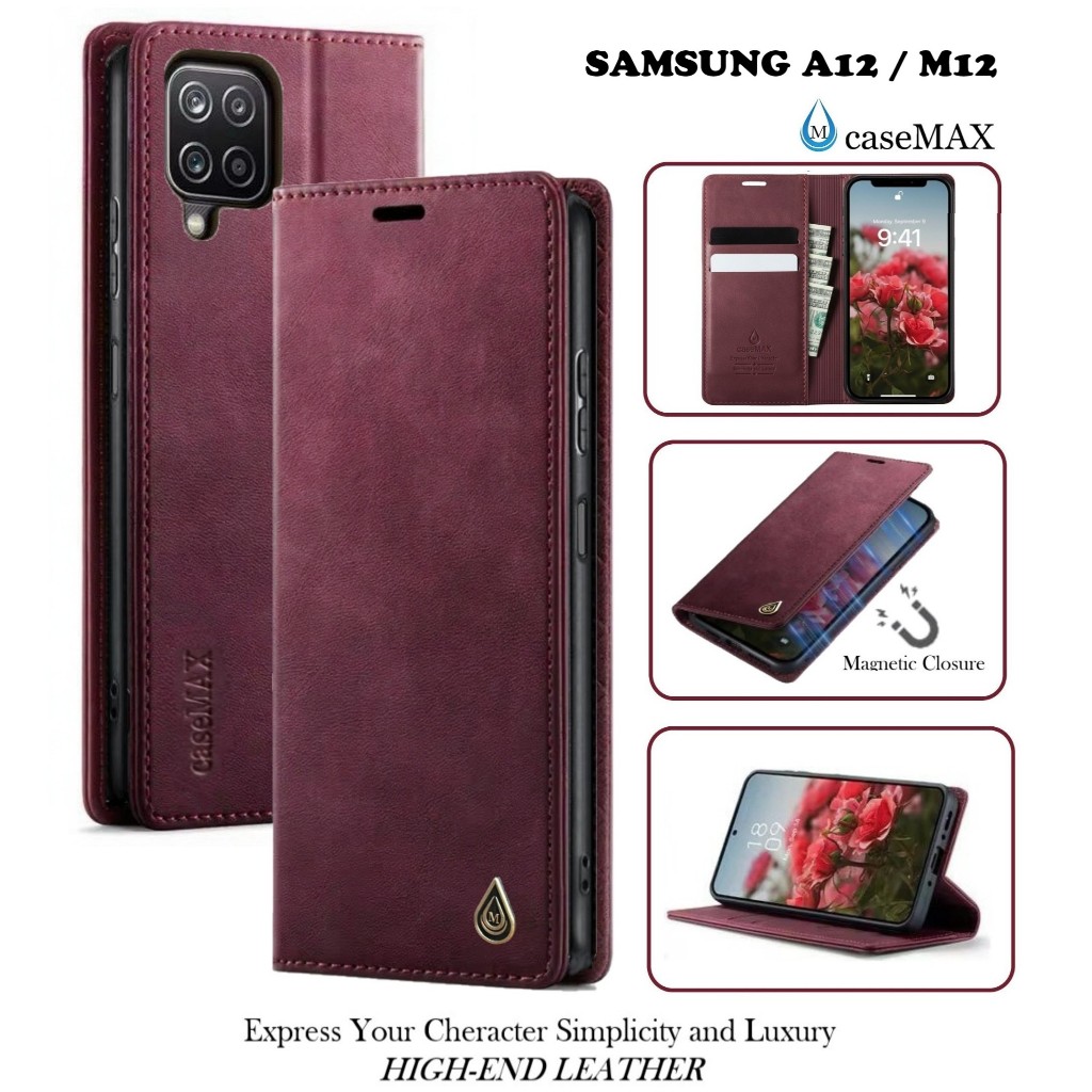 CASE SAMSUNG GALAXY A12 FLIP LEATHER CASE PREMIUM-FLIP WALLET CASE KULIT UNTUK SAMSUNG GALAXY A12 CA