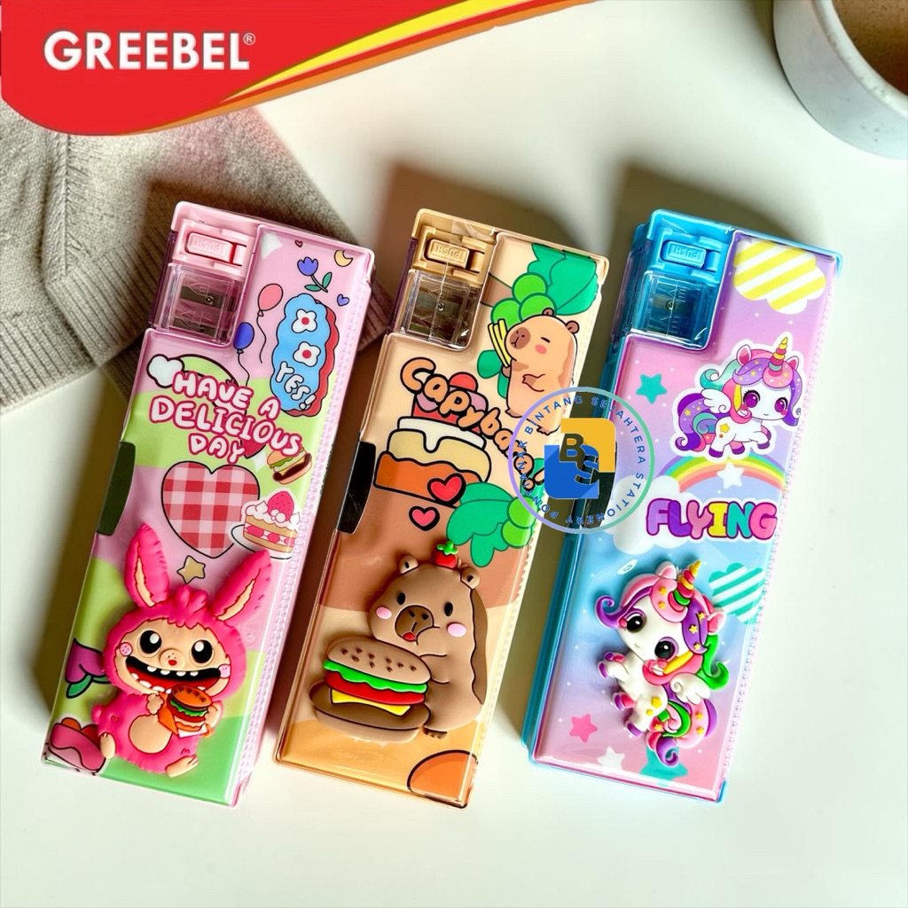 GREEBEL Kotak Pensil Magnet Multifungsi Karakter 3D Kartun / Tempat Pensil Serutan Lucu (81007) / Pe
