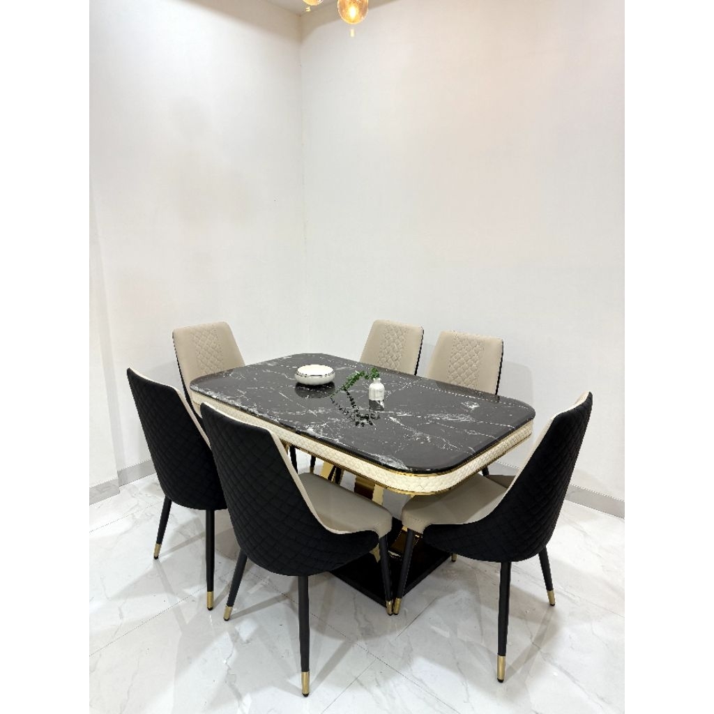 Meja Makan Kursi 6 marmer cincin || Mjf lampung