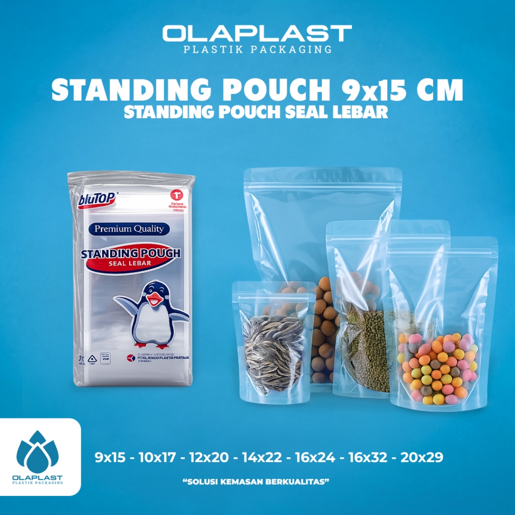 50pcs Blutop Standing Pouch 9x15 S50pcs Blutop Standing Pouch 9x15 Seal Lebar Double Seal / Standing