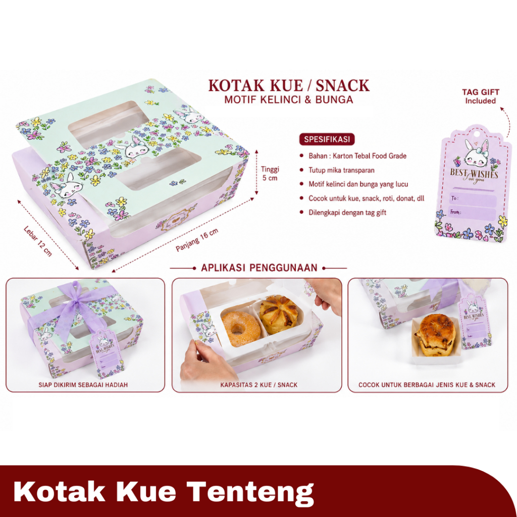 Kotak Snack Box Kue 16x12x5 cm Motif Dus Cake Donat Cookies Mika Transparan Tenteng