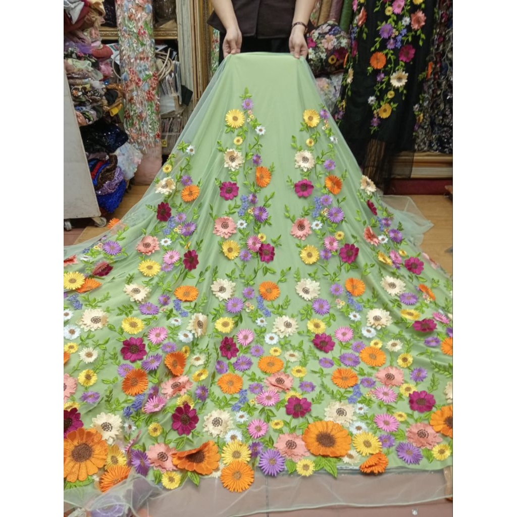 BAHAN KAIN TILE BUNGA BORDIR BUNGA TIMBUL 3D BUNGA GARDEN BORDIR