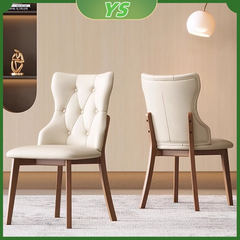 Kulit modern minimalist Kursi belajar Kursi krem yang sederhana Makan sandaran Kursi makan kayu soli