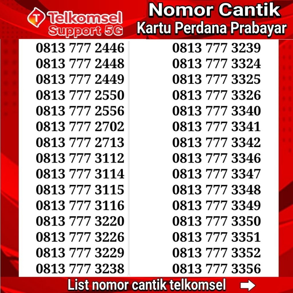 Nomor cantik simpati kartu perdana 11 digit 4G/5GLte