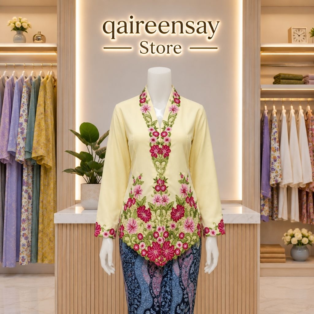 kebaya Encim Motif Bunga Kipas Bahan katun Toyobo Lengan Panjang