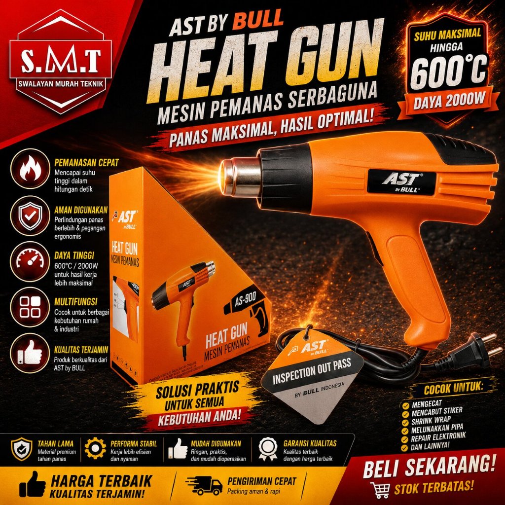 Hot Air Gun AST AS-900 Heat Gun Pistol Pemanas 900 Watt Hotgun by Bull