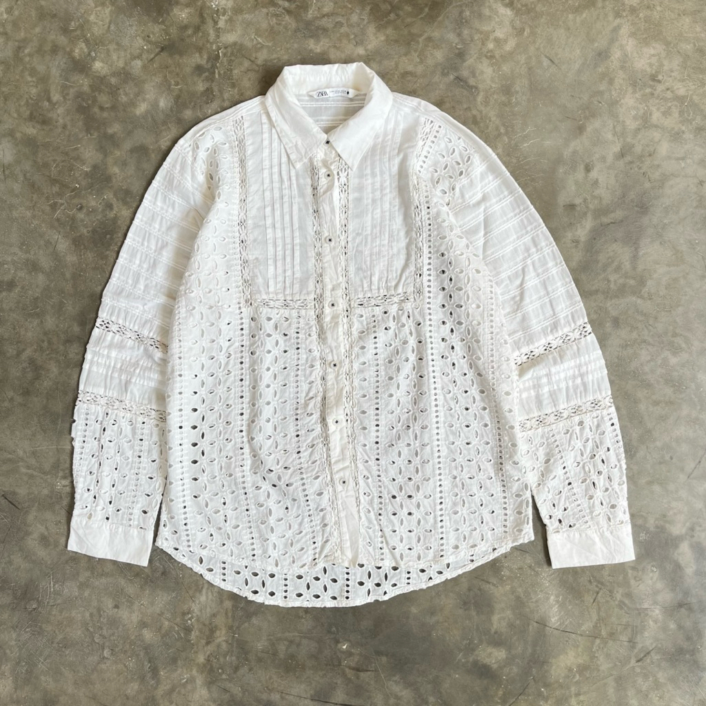 Zara top featuring eyelet embroidery, white blouse