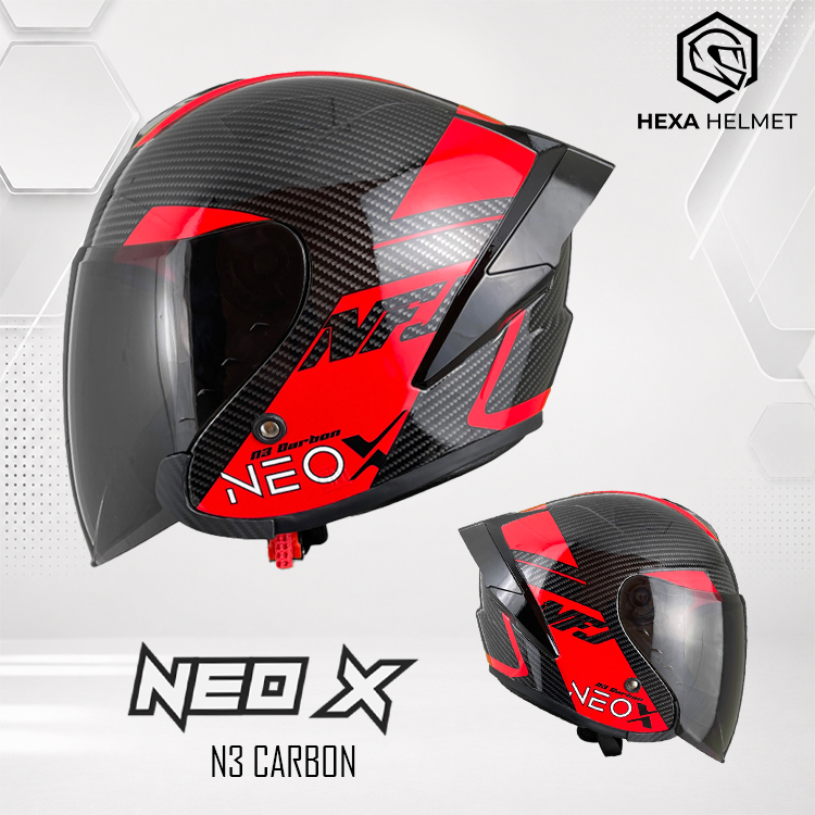 NFJ Neo X Motif N3 Carbon Helmet Half Face - Helm Motor Daily Ride - Support Intercom & SNI
