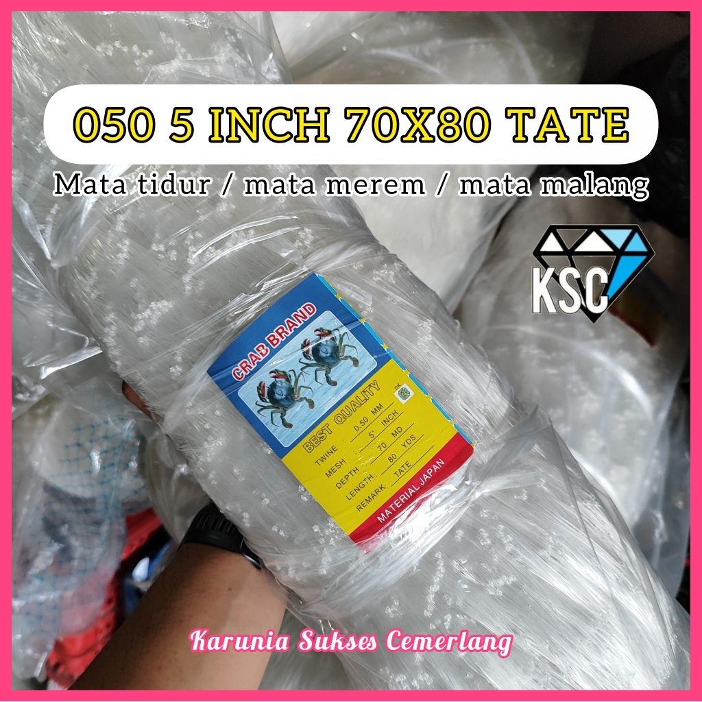 JARING IKAN 050 5 INCH 70X80 TATE (MATA TIDUR / MATA MALANG) JARING SENAR 050 / JARING IKAN 5 INCH /