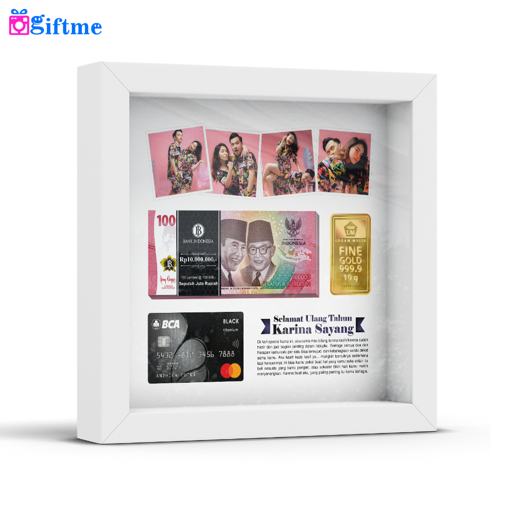 GIFTME Kado Bingkai Foto Custom Uang & Logam Mulia - Hadiah Ulang Tahun Cewek