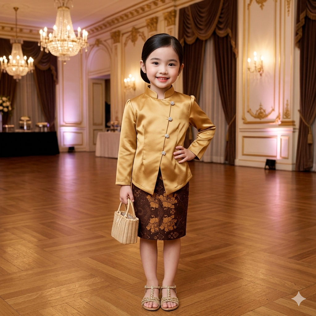 New Setelan Janggan Anak Kebaya Beskap Wanita Cilik - Baju Adat Jawa Modern Karnaval Lomba Fashion S