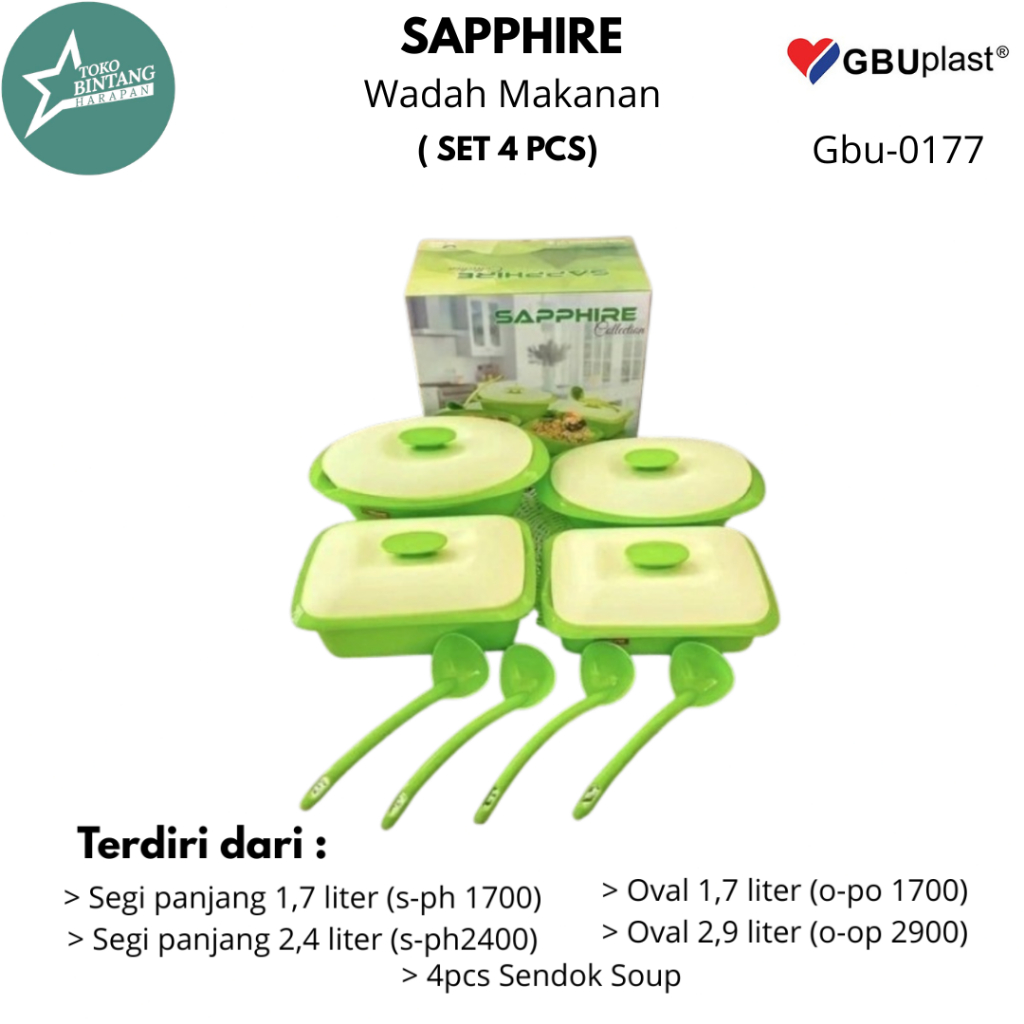 Wadah makanan/Wadah saji/Prasmanan Plastik/Tempat laukGbu Saphiere 4pcs set plastik gbu-0177