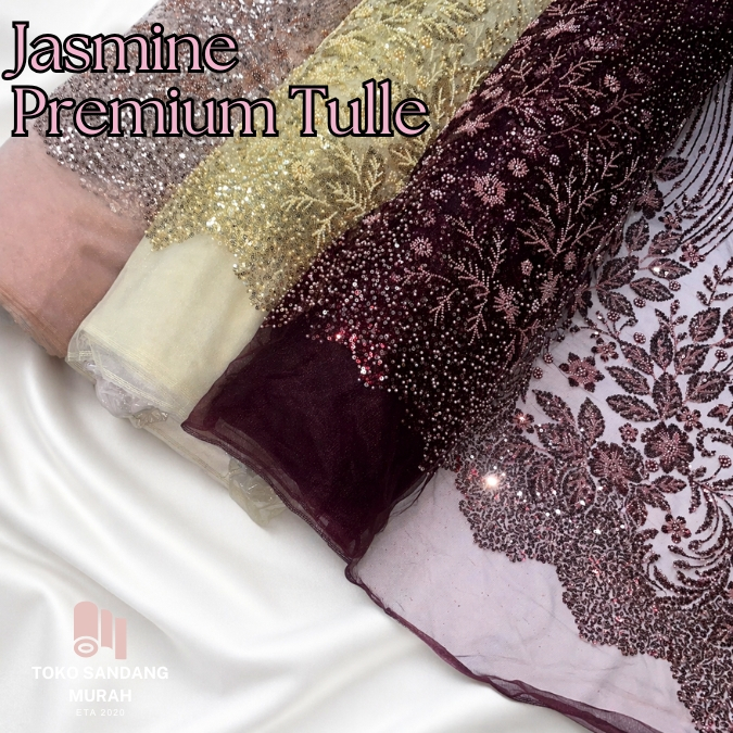 Kain Tille Brokat Korea Full Payet TEBAL Motif JASMINE NEW 2026 Bordir Full Super Premium Mewah