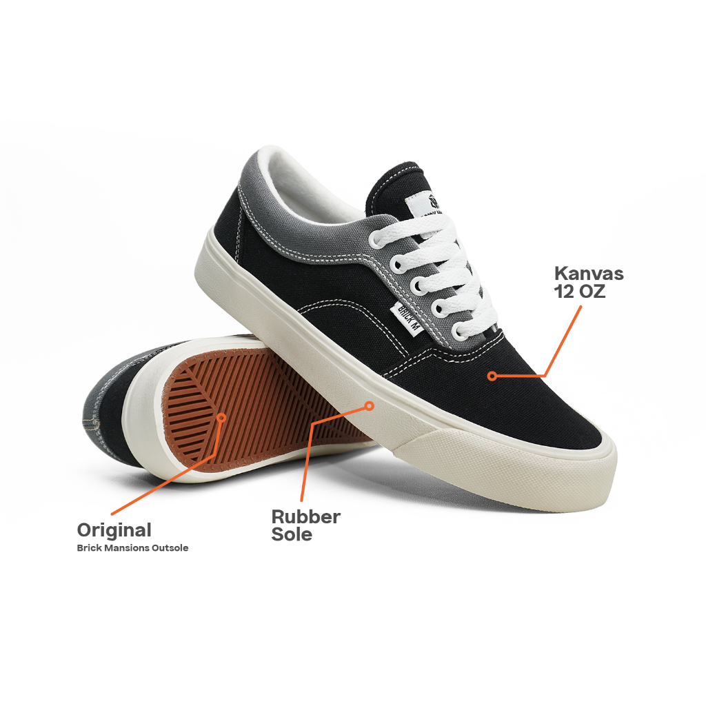 Brick Mansions - Skaters Black Grey Sepatu Sneakers Casual Pria Wanita